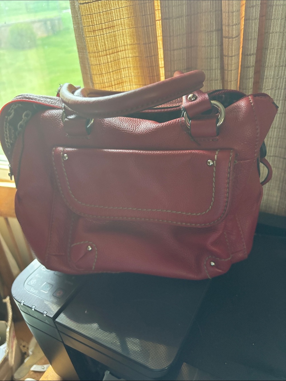 Red Leather Satchel Handbag